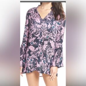 Maaji Floral Swim Coverup in Pink and Navy L